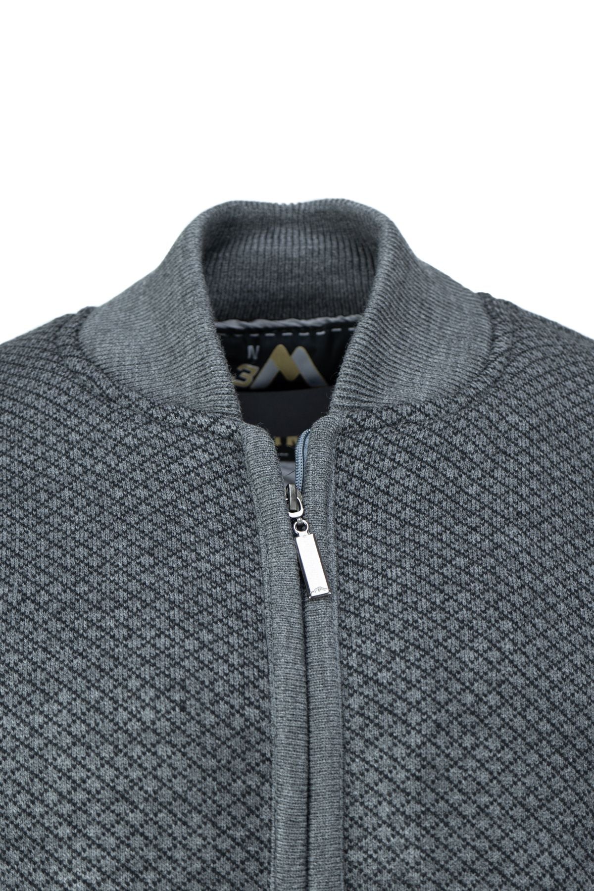 Erkek Kışlık Kalın Pamuklu Yünlü Hırka Astarlı Fermuarlı Cepli Hakim Yaka Baklava Motifli